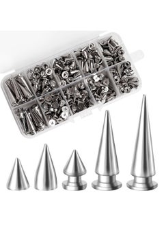 200 Sets Cone Spikes And Studs Silver Screwback Studs Rivets Metal Tree Spikes Studs Punk Spikes For Leather Craft Clothing Shoes Accessories Diy Craft Decoration,Multiple Sizes In A Box