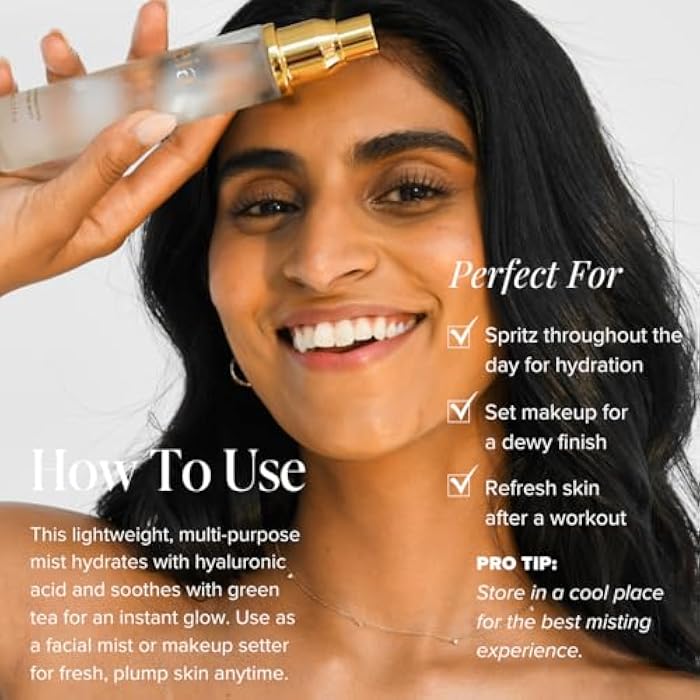 Beia Setting Spray with Hyaluronic Acid for Sensitive Skin - Hydrating Face Mist for Early Morning & Post Shower Glow - Moisturizing Finishing Spray for Makeup - Non Comedogenic Travel Size 1.7 Fl Oz - Image 4