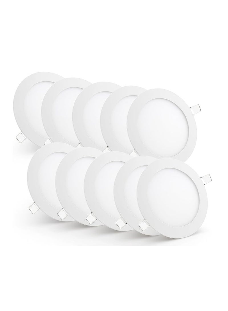 لوحة إضاءة سقف LED فائقة النحافة 12 وات دائرية لأسفل - عبوة من 10 مصابيح مدمجة موفرة للطاقة للمنزل والمكتب والمطبخ وغرفة النوم والسقف المعلق - تركيبات إضاءة بيضاء رائعة