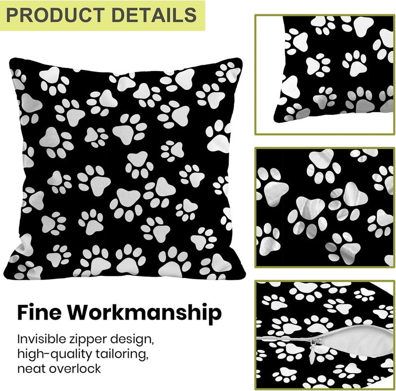 Identiy White Dog Cat Paw Prints Throw Pillow Cover 18x18 Inch Pack of 1,Animal Footprints Decorative Pillow Case, Lumar Cushion Pillow Cover for Home Sofa Couch Indoor Outdoor - Image 3