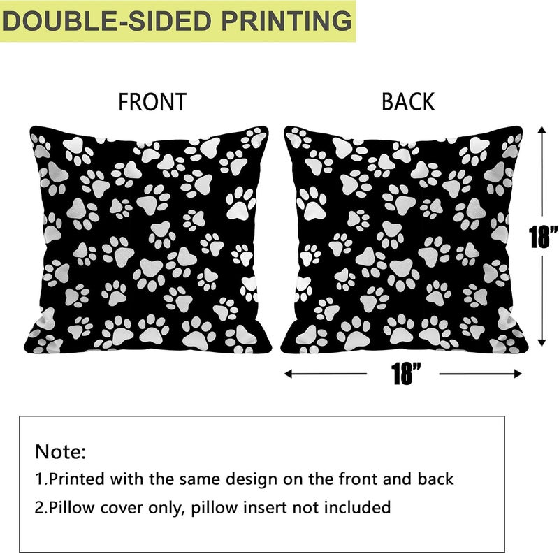 Identiy White Dog Cat Paw Prints Throw Pillow Cover 18x18 Inch Pack of 1,Animal Footprints Decorative Pillow Case, Lumar Cushion Pillow Cover for Home Sofa Couch Indoor Outdoor - Image 2