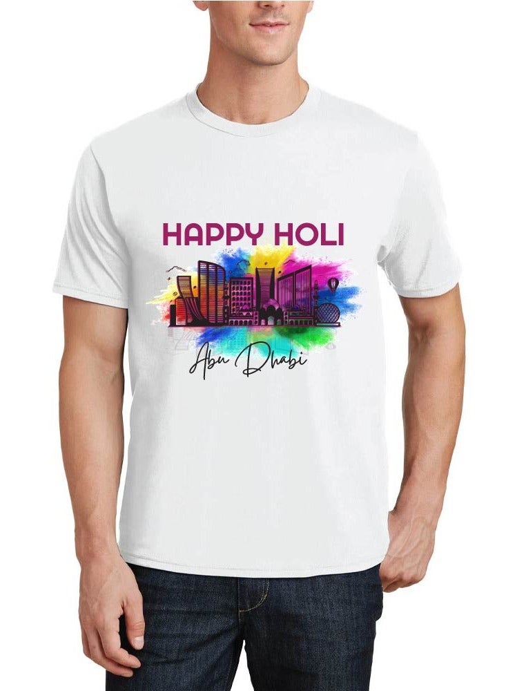 PRINTSHOP4ME Abu Dhabi Holi Celebration - Couple's Round Neck T-Shirt - Couples T-Shirt for Holi - Holi Printed T-Shirt for Adult Couples - Festive Holi Abu Dhabi Cotton T-Shirt Set - Image 4