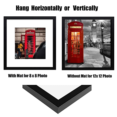 PWTAKO 12x12 Picture Frame Set of 6, Display Pictures 8x8 with Mat or 12x12 Without Mat for Wall Mounting,Black - Image 3