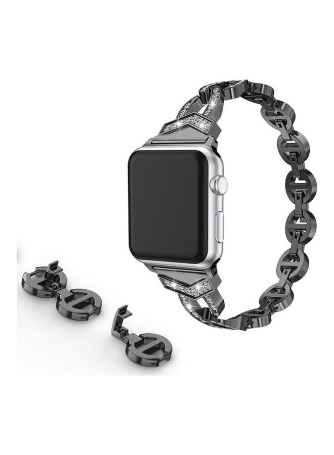 NIBEMINENT 8-Shaped VO Diamond-Studded Solid Stainless Steel Wrist Strap Watch Band for Apple Series 3/2/1 38mm Black - Image 3