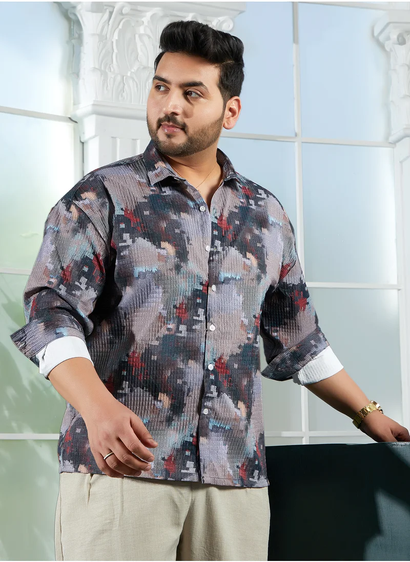 انستافاب بلس Instafab Plus Men's Grey & Red Artistic-Blur Shirt For Casual Wear | Spread Collar | Long Cuffed Sleeves | Button Closure | Plus Size Shirt Crafted With Comfort Fit For Everyday Wear