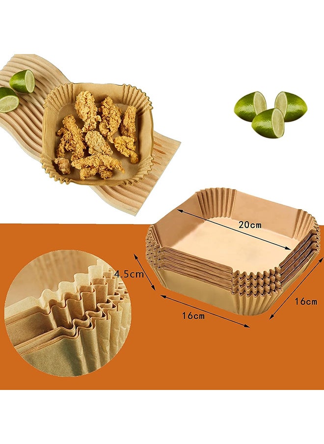 100 Pieces Disposable Non Stick Air Fryer Paper Liners Square Food Grade Baking Paper, 16cm, Brown