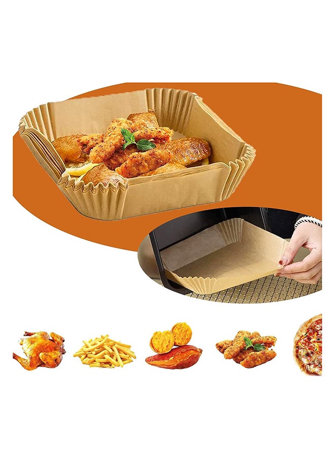 SKY-TOUCH 100 Pieces Disposable Non Stick Air Fryer Paper Liners Square Food Grade Baking Paper, 16cm, Brown  - Image 3