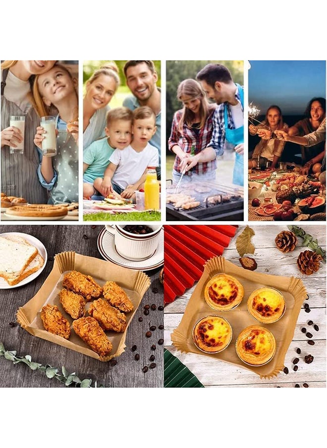 SKY-TOUCH 100 Pieces Disposable Non Stick Air Fryer Paper Liners Square Food Grade Baking Paper, 16cm, Brown  - Image 2