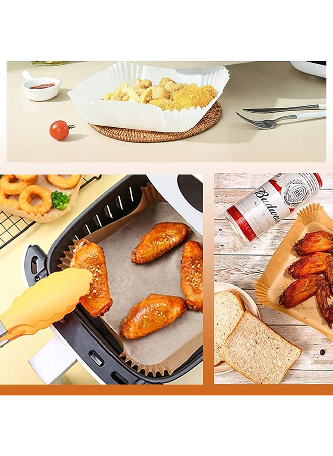 SKY-TOUCH 100 Pieces Disposable Non Stick Air Fryer Paper Liners Square Food Grade Baking Paper, 16cm, Brown  - Image 5