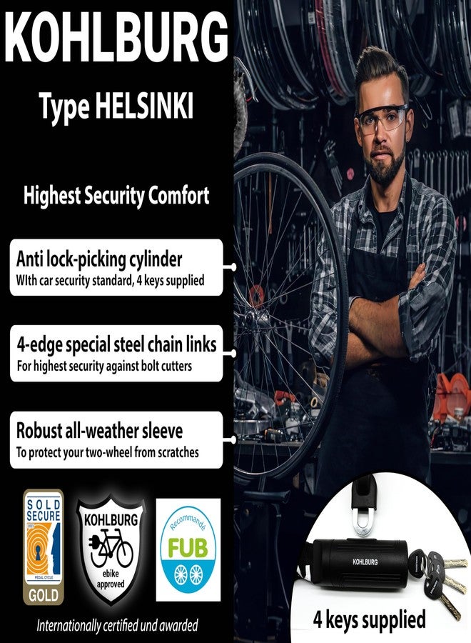 KOHLBURG Security Chain Lock 120 cm Long with 8.3 mm Thick 4-Edge Chain Made of Hardened Special Steel - Secure Bicycle Lock with 4 Keys for E-Bike Bicycle and Motorcycle - Image 3