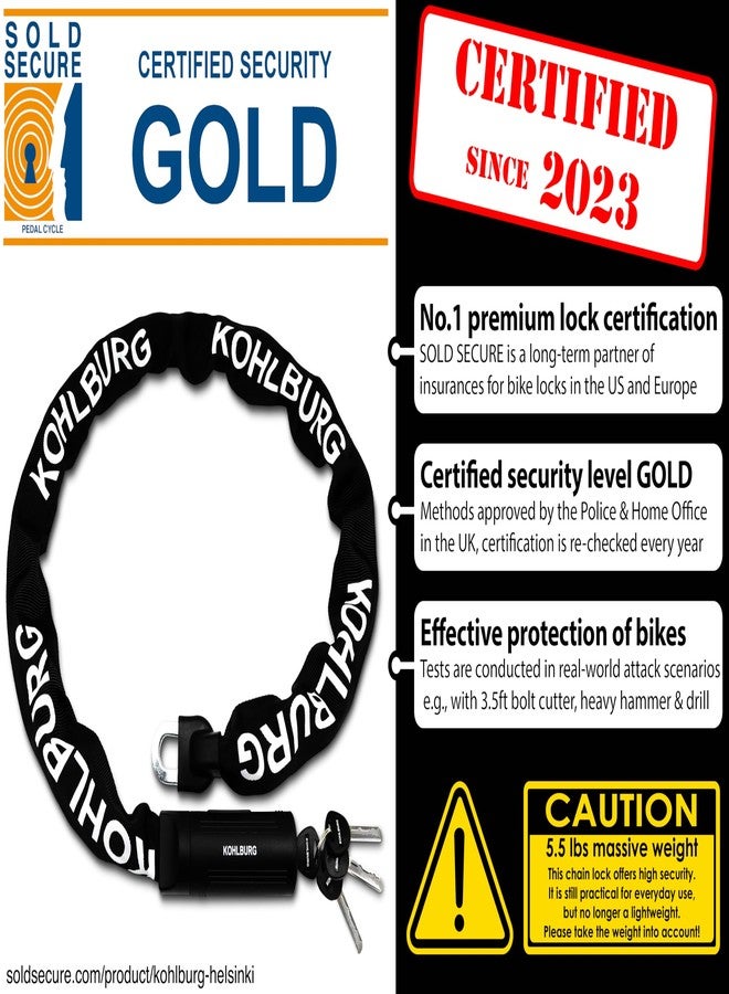 KOHLBURG Security Chain Lock 120 cm Long with 8.3 mm Thick 4-Edge Chain Made of Hardened Special Steel - Secure Bicycle Lock with 4 Keys for E-Bike Bicycle and Motorcycle - Image 5