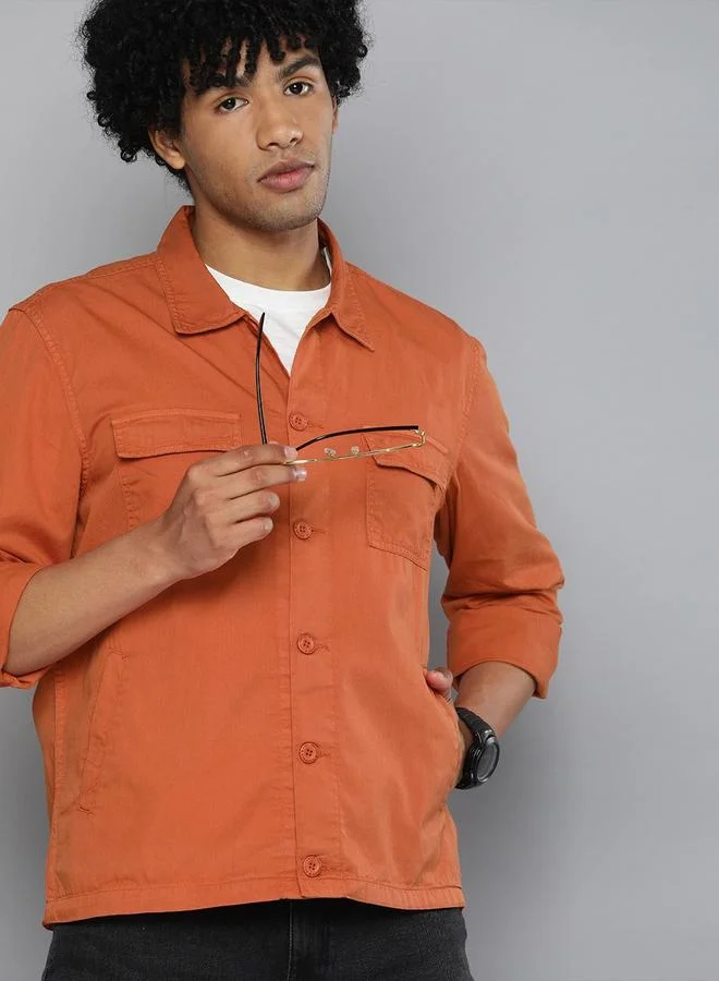 The Indian Garage Co Men Rust Solid Slim Fit Shirt