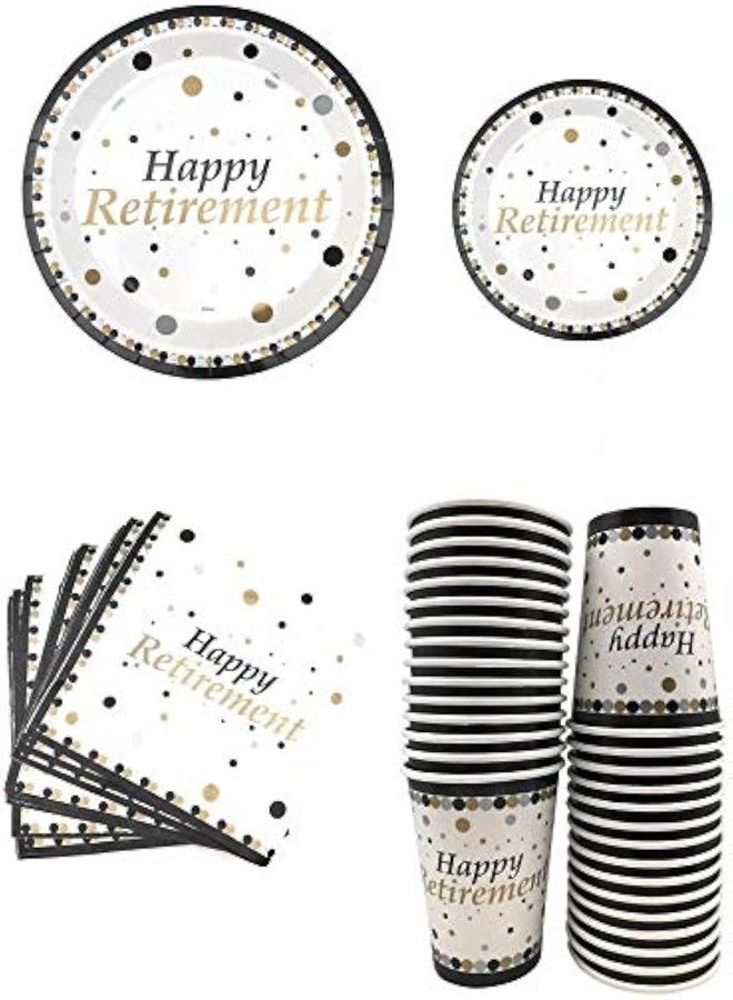 أوجامي تكفي 30 شخصًا. مجموعة كاملة لحفلة تقاعد سعيدة. أطباق ورقية للعشاء 9 بوصات، أطباق ورقية للحلوى 7 بوصات، أكواب 12 أونصة، مناديل ورقية ثلاثية الطبقات. موضوع حفلة تقاعد سعيدة. - Image 1