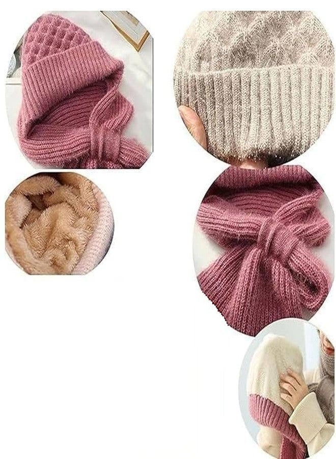 Flygon Women's Knitted Hat Winter Plush Velvet Warm Woolen Cap Neck Scarf | Twist Color Fuzzy Slouchy Beanie Monkey Cap with Muffler for Ski Hiking Outdoor Girls & Ladies Multicolour - Image 3