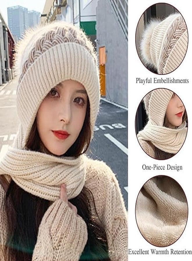 Flygon Women's Knitted Hat Winter Plush Velvet Warm Woolen Cap Neck Scarf | Twist Color Fuzzy Slouchy Beanie Monkey Cap with Muffler for Ski Hiking Outdoor Girls & Ladies Multicolour - Image 2