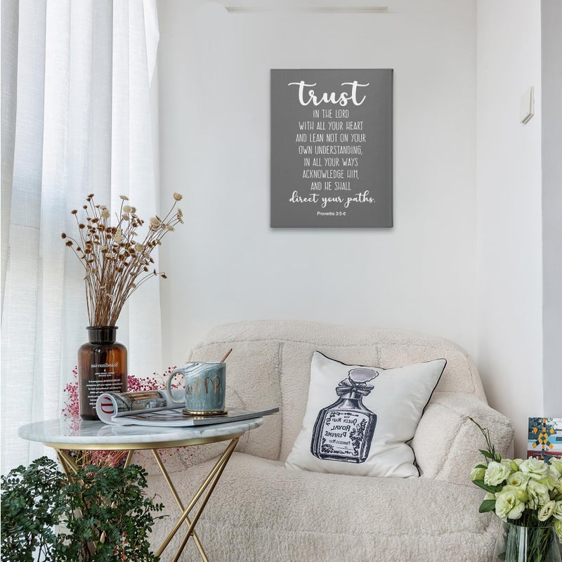 PHAMTE Proverbs 3:5-6 Trust In The Lord With All Your Heart Christian Wall Art  Bible Scripture Wall Decor  Christian Bible Scripture Print Framed Canvas Wall Art Home Room Office Church Decor(11x14 Inch)(Gray) - Image 2