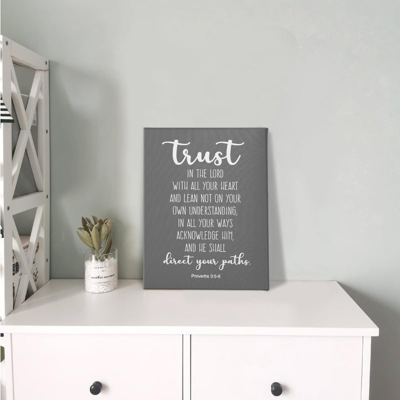 PHAMTE Proverbs 3:5-6 Trust In The Lord With All Your Heart Christian Wall Art  Bible Scripture Wall Decor  Christian Bible Scripture Print Framed Canvas Wall Art Home Room Office Church Decor(11x14 Inch)(Gray) - Image 3