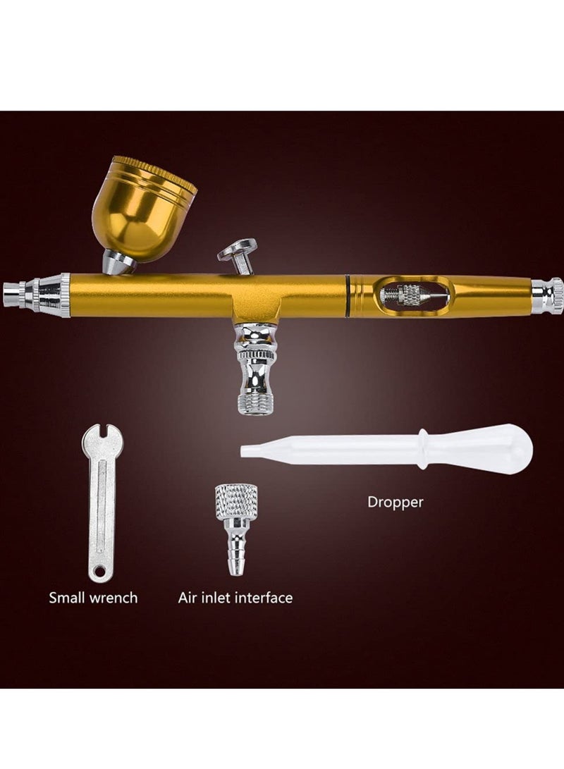 SYOSI طقم رش هوائي 0.3 مم بندقية رش بالوزن الهوائي ضاغط هواء فرشاة رذاذ قطارة + مفتاح أداة نمذجة لرسم الفن تجميل الأظافر ماكياج رسم تزيين الكعك أصفر - Image 2