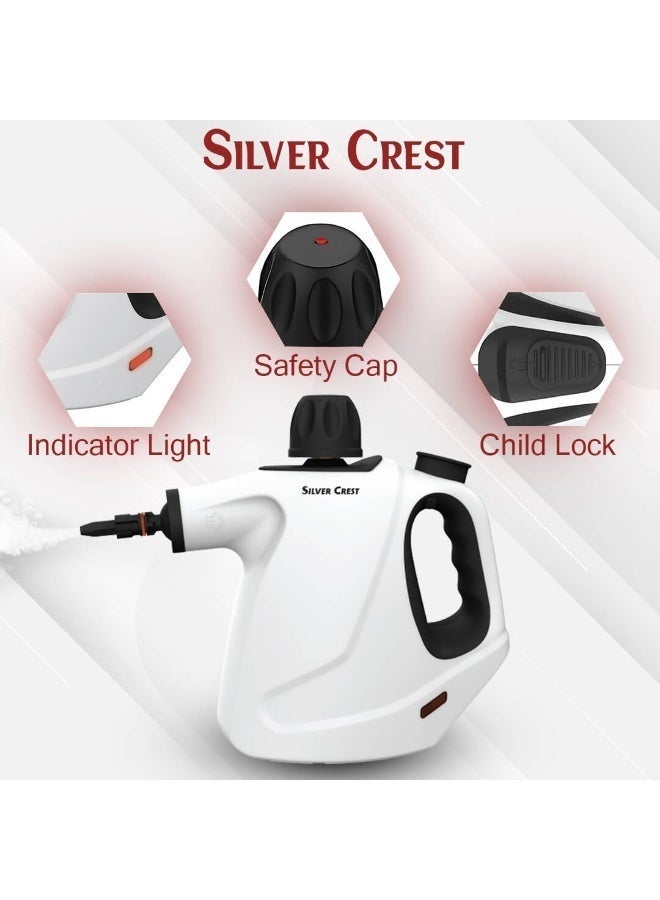 Silver Crest Handheld Steam Cleaner & Sanitizer, 1500W, 450ml with Multiple Attachments for Deep Cleaning & Grease Removal - White/Black - Image 5