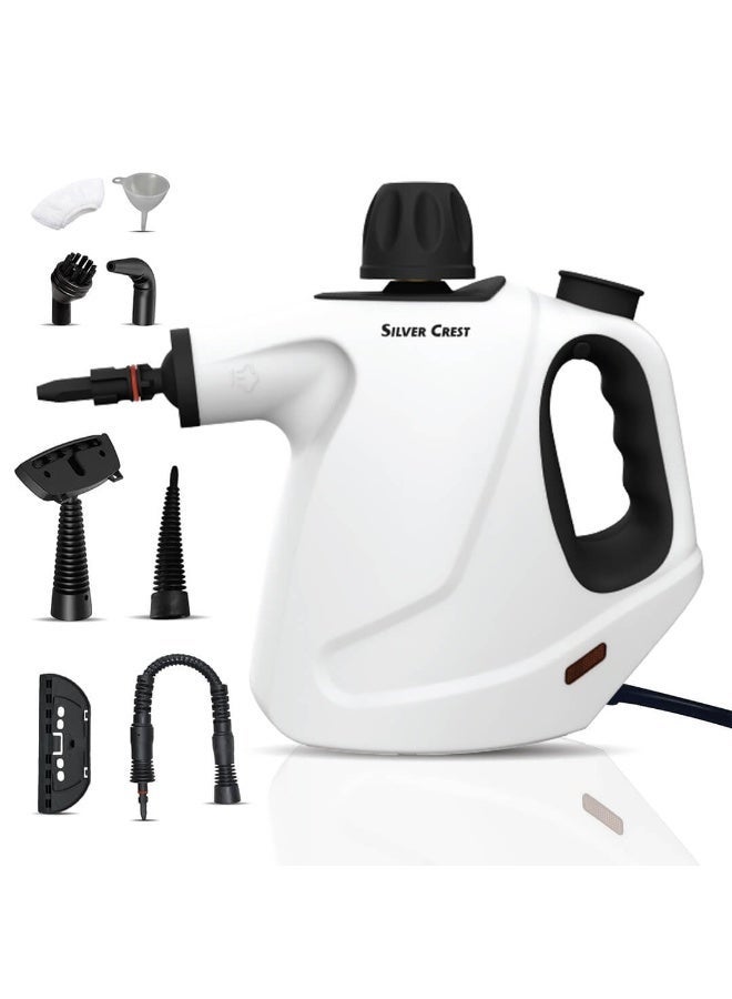 Silver Crest Handheld Steam Cleaner & Sanitizer, 1500W, 450ml with Multiple Attachments for Deep Cleaning & Grease Removal - White/Black - Image 1