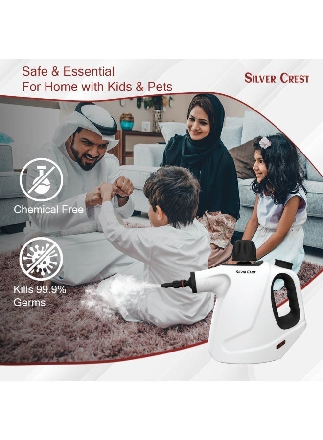 Silver Crest Handheld Steam Cleaner & Sanitizer, 1500W, 450ml with Multiple Attachments for Deep Cleaning & Grease Removal - White/Black - Image 2