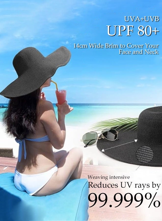 Women Wide Brim Sun Hat, Straw, Floppy Foldable Roll Up, UV Protection, Beach Cap Sun Hat - Image 3