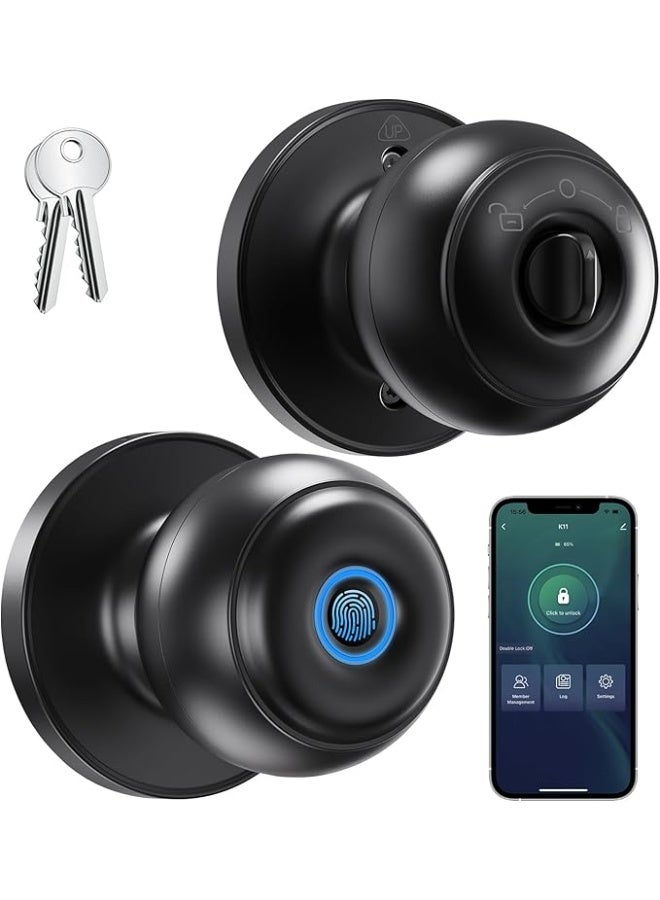 GeekTale smart door knob fingerprint lock, advanced fingerprint door lock, black - Image 1