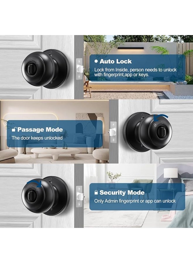 GeekTale smart door knob fingerprint lock, advanced fingerprint door lock, black - Image 3