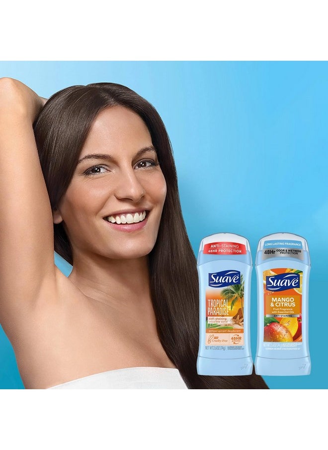 سواف مزيل العرق ومضاد التعرق للنساء، مجموعة متنوعة - Tropical Paradise + Mango & Citrus، صلب غير مرئي، حماية تدوم 48 ساعة، مضاد للبقع، 2.6 أونصة (مجموعة من قطعتين)  - Image 5