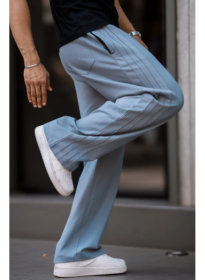 Maniac Maniac Mens Plain 3 line Pleate Light Grey Cotton Trackpant