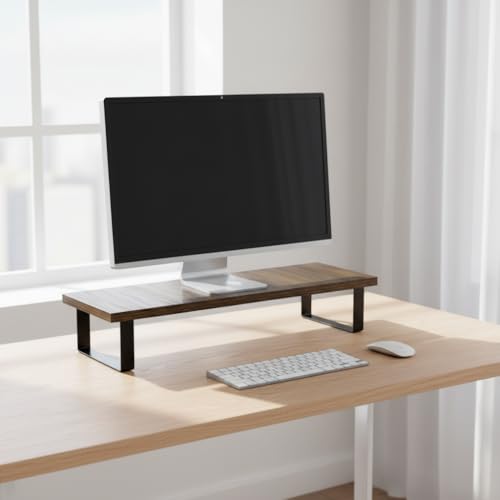 flux Monitor Stand Wooden | Monitor Stand Riser | PC Stand For Desktop Table | Non Slip, Material: Particle Board & Metal Brown - Image 1
