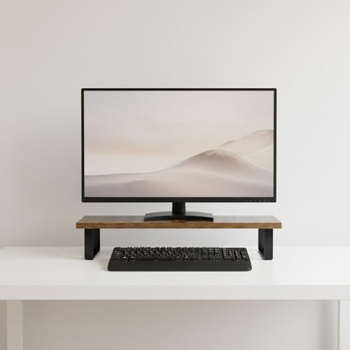 flux Monitor Stand Wooden | Monitor Stand Riser | PC Stand For Desktop Table | Non Slip, Material: Particle Board & Metal Brown - Image 4