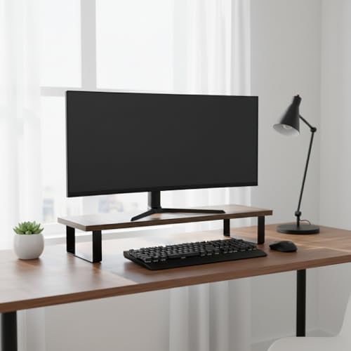 flux Monitor Stand Wooden | Monitor Stand Riser | PC Stand For Desktop Table | Non Slip, Material: Particle Board & Metal Brown - Image 5