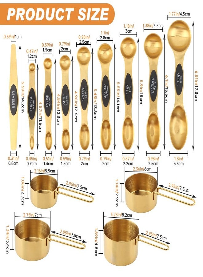WeiLingBo 13Pcs Magnetic Measuring Spoons Set,Stainless Steel Measurin g Cups,8 Dual Sided Magnetic Measuring Spoons with Leveler,4 Nesting Measurings Cups for Liquid and Dry Ingredients(Golden,Size:Multi size) - Image 2