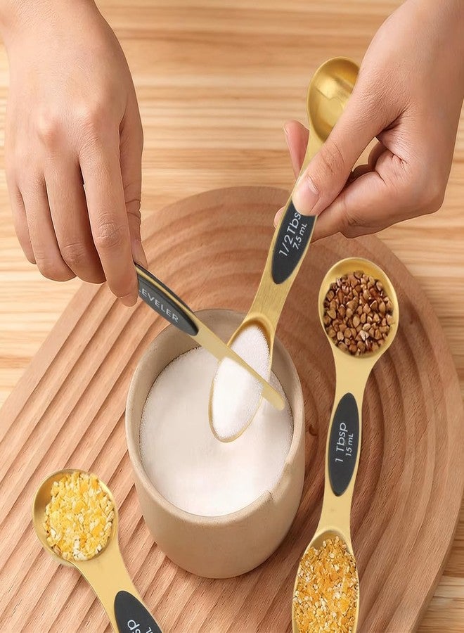 WeiLingBo 13Pcs Magnetic Measuring Spoons Set,Stainless Steel Measurin g Cups,8 Dual Sided Magnetic Measuring Spoons with Leveler,4 Nesting Measurings Cups for Liquid and Dry Ingredients(Golden,Size:Multi size) - Image 5