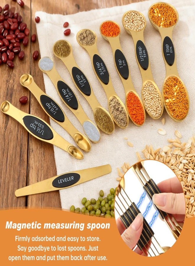 WeiLingBo 13Pcs Magnetic Measuring Spoons Set,Stainless Steel Measurin g Cups,8 Dual Sided Magnetic Measuring Spoons with Leveler,4 Nesting Measurings Cups for Liquid and Dry Ingredients(Golden,Size:Multi size) - Image 3