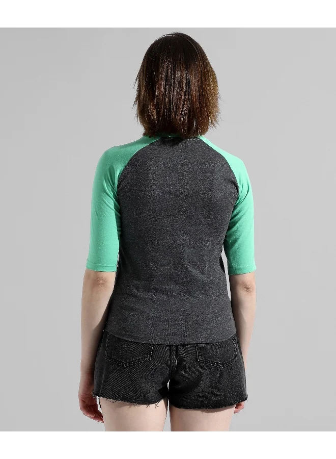 Campus Sutra Women's Mint Green Colourblocked Regular Fit Top