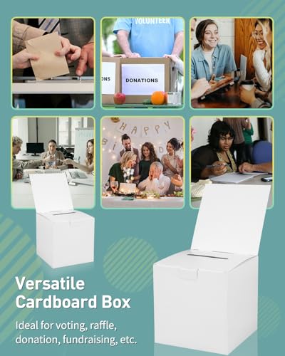 Uniclife 12 Pack Ballot Boxes with Slot 6 x 6 x 6 Suggestion Box Raffle Boxes Donation Box for Fundraising White Cardboard Boxes with Removable Header for Business Voting Collecting Card Contest - Image 3