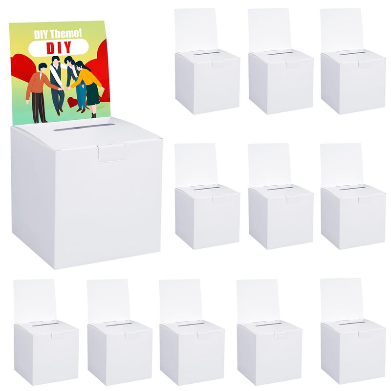Uniclife 12 Pack Ballot Boxes with Slot 6 x 6 x 6 Suggestion Box Raffle Boxes Donation Box for Fundraising White Cardboard Boxes with Removable Header for Business Voting Collecting Card Contest - Image 2
