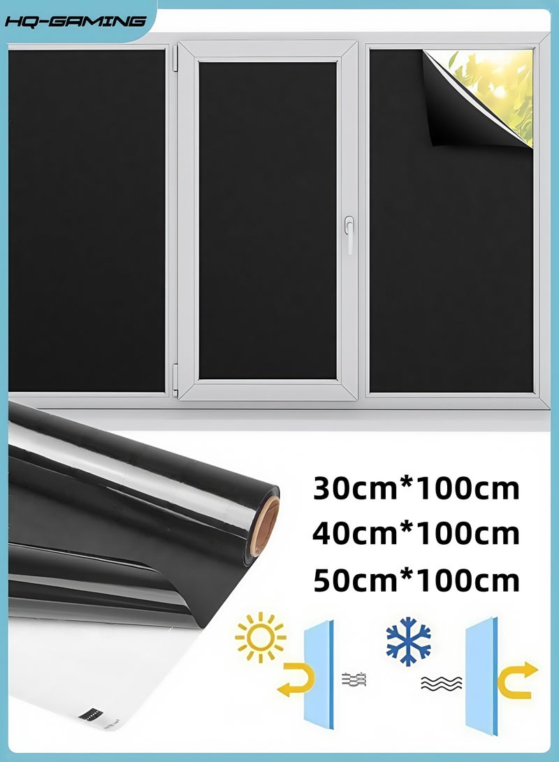 إتش كيو جيمنغ غشاء تعتيم النوافذ، غشاء نافذة للخصوصية، غطاء تعتيم كامل، مانع للضوء بنسبة 100%، تظليل النافذة، لاصق ثابت، مانع لأشعة الشمس، التحكم في الحرارة، مضاد للأشعة فوق البنفسجية، مقاوم للخدش، مناسب للمنزل والمكتب - Image 1