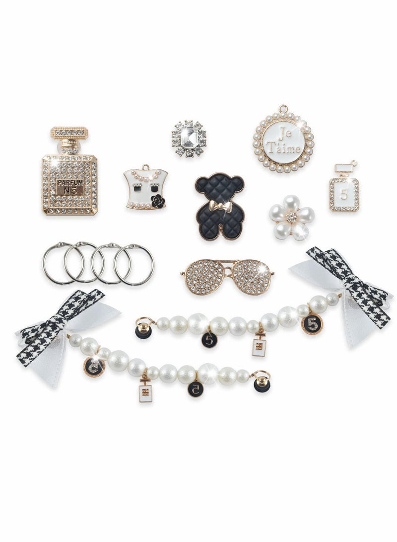 Y&D Fashion Rhinestone Shoe Charms, 14 Pcs Gleaming Pearl Chains with Bows Charms lovely little bear Jewelry Accessories Decoration for Girls Women Party Favors Birthday Gifts - Image 1