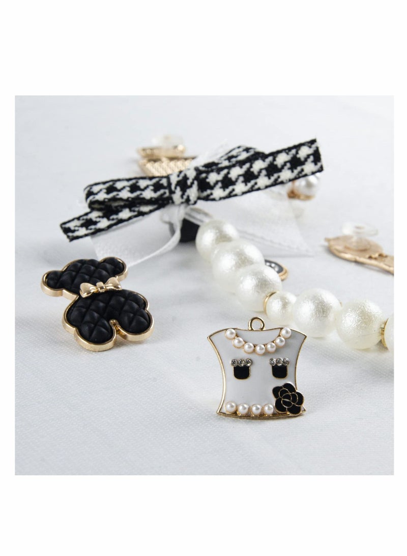 Y&D Fashion Rhinestone Shoe Charms, 14 Pcs Gleaming Pearl Chains with Bows Charms lovely little bear Jewelry Accessories Decoration for Girls Women Party Favors Birthday Gifts - Image 2