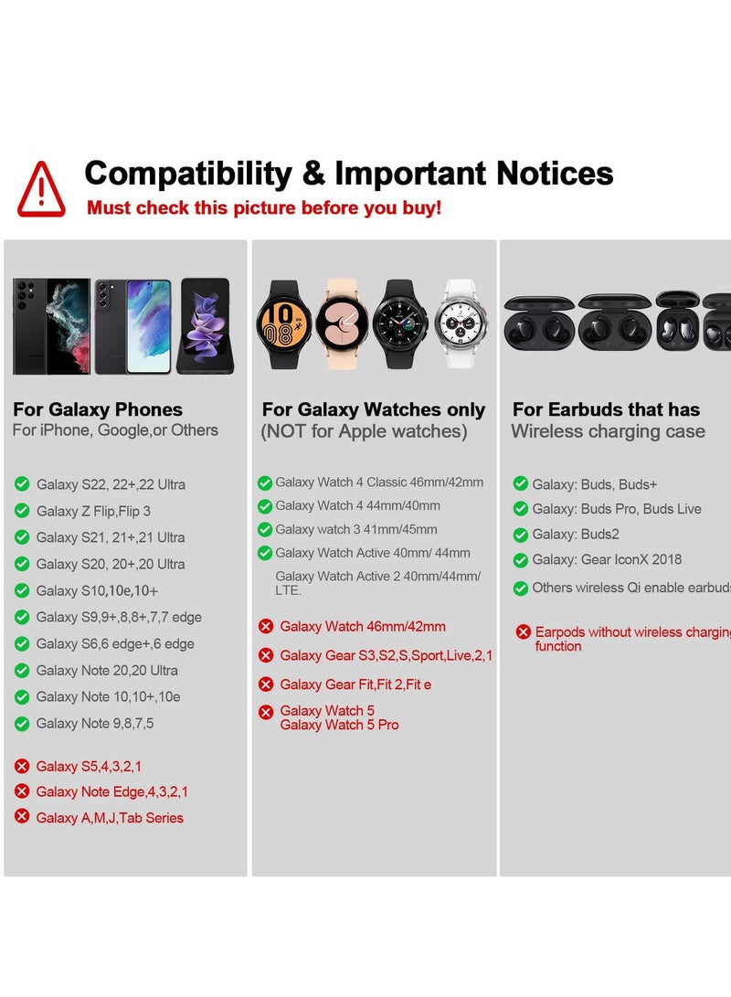 SYOSI Wireless Charging Station for Samsung 3 in 1 Wireless Charger for Galaxy Watch 4/3/Active 2/1 Compatible with Samsung S22 Ultra S21 S20 Note20 Z Flip 4/3 Z Fold Galaxy Buds, White - Image 5