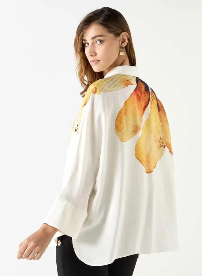 Iconic Iconic Relaxed Fit Printed Shirt with Collar and Long Sleeves
