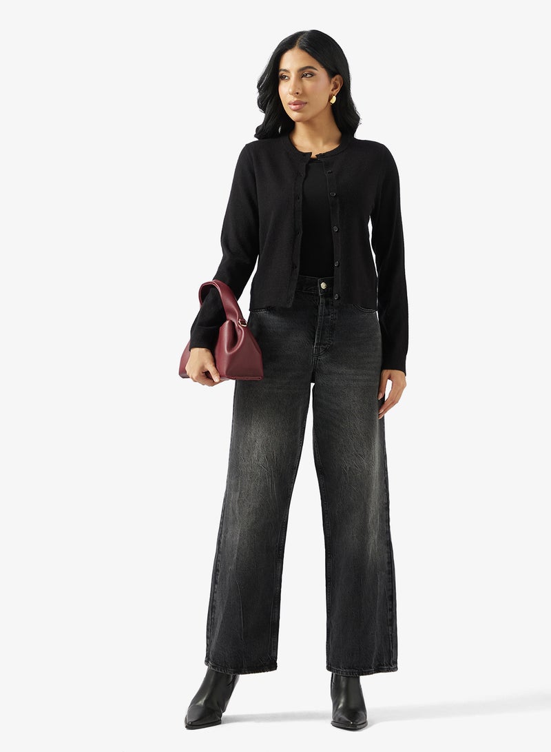 فيرو مودا كارديجان فيكي بأكمام طويلة وياقة دائرية وأزرار - Image 4