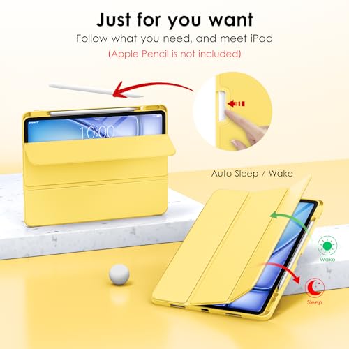 DTTO for iPad Air 13 Inch Case M3/M2 2025/2024, iPad Pro 12.9 Inch Case (6th/ 5th/ 4th/ 3rd Gen), Smart Slim Trifold Stand Soft Cover with Pencil Holder for iPad Air 13", Yellow - Image 3