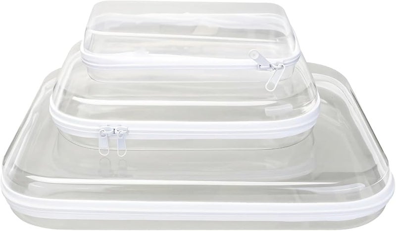 Clear Hard Plastic Zip Organizer Bags For Makeup Toiletries Toys Multi Size Travel Storage - Image 1