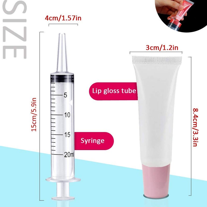 AMORIX 50PCS Lip Gloss Tubes Empty 10ml Pink Cap Lip Gloss Containers Lip Balm Tubes Cute Squeeze Tubes Lipgloss Making Supplies + 2 x 20ml Syringes Tag Labels for Lip Gloss Base - Image 2
