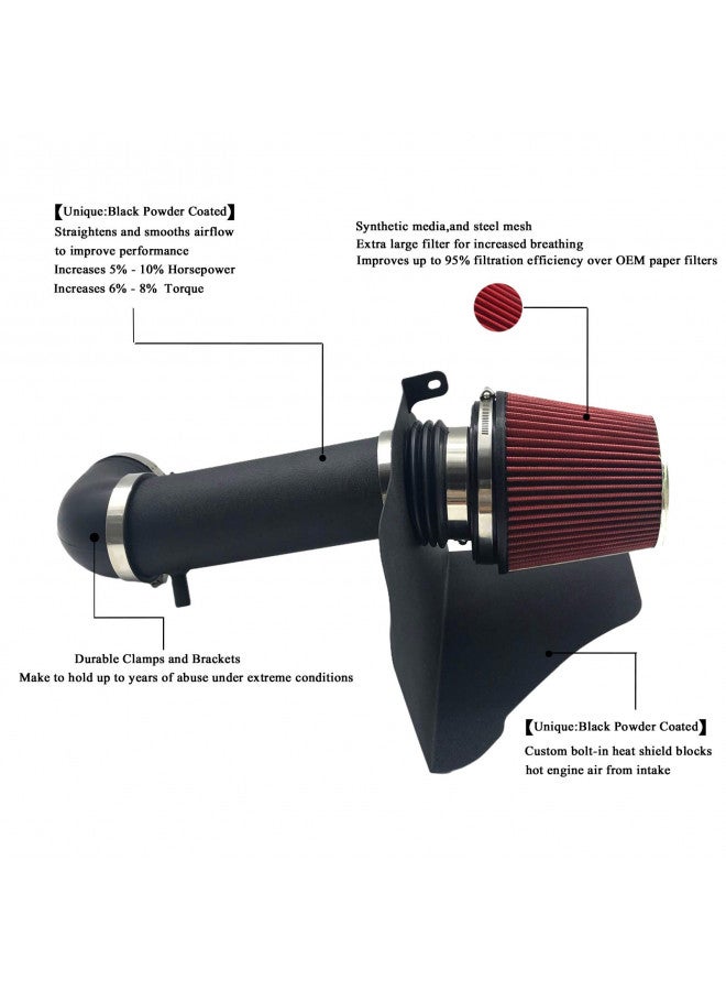 MOOSUN MOOSUN Intake Pipe Perfit Formance Cold Air Intake Kit with Filter 2005-2010 Fit for Dodge/Chrysler (Challenger, Charger, 300) 5.7L 6.1L V8 (Black Tube & Red Filter)  - Image 1