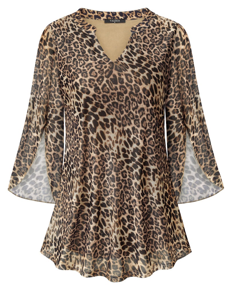 VALOLIA Ladies Tops and Blouses Dressy: Plus Size 3/4 Bell Sleeve Elegant Layered - Tunic Tops for Women Loose Fit - Cute Tops for Women Dressy Tops for Evening Party Comfy Flowy Tunic M - Image 1
